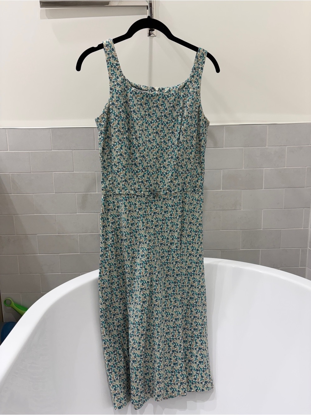 Vintage Yves Cossette Depeche Mode Floral Midi Dress in Teal and Cream